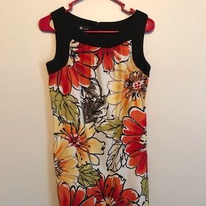 AB Studio sleeveless floral dress with black accents, size 2